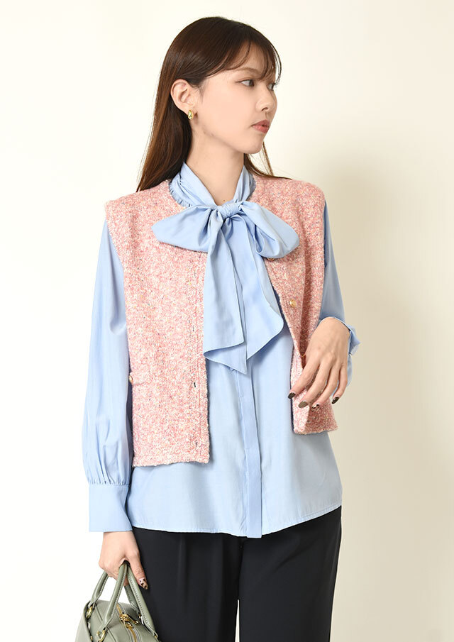 ◆コットンラメMIX前開きニットベスト【H81507】【26】