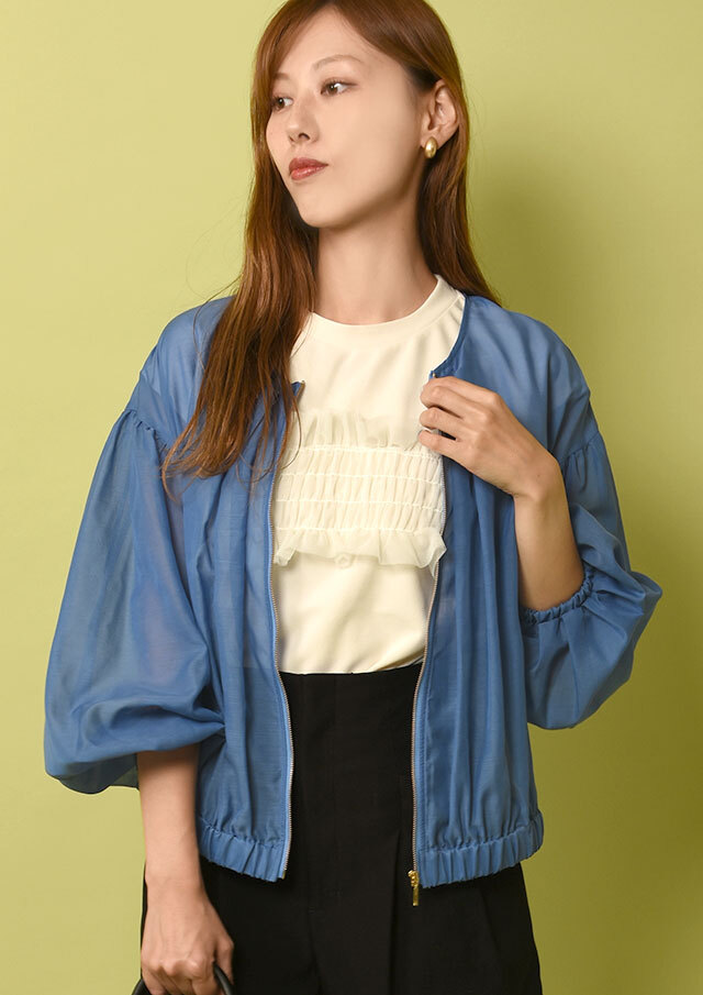 シルキーボイルギャザージップブルゾン 