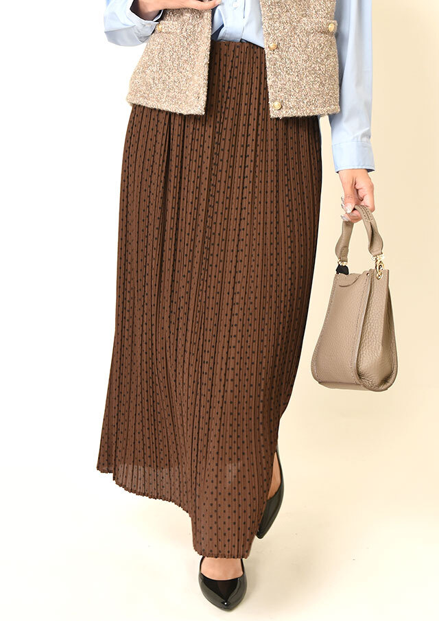 ドットプリーツタイトロングスカート