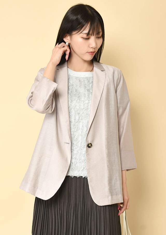 ◆リネンブレンドシアースラブテーラーカラー7分袖ジャケット【H8565206】【26】