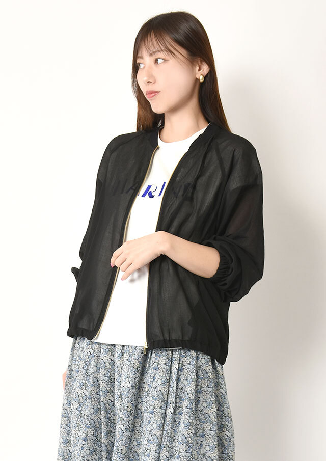 ◆ボイルクルーネックギャザージップブルゾン【H8565347】【26】