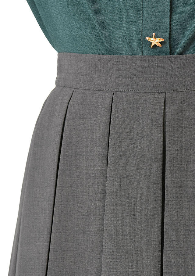 新品未使用TELMAロングプリーツスカート　カーキ ラスト1 最終SALE 85cm 横ギャザー縦つまみ細工タック入ポケット