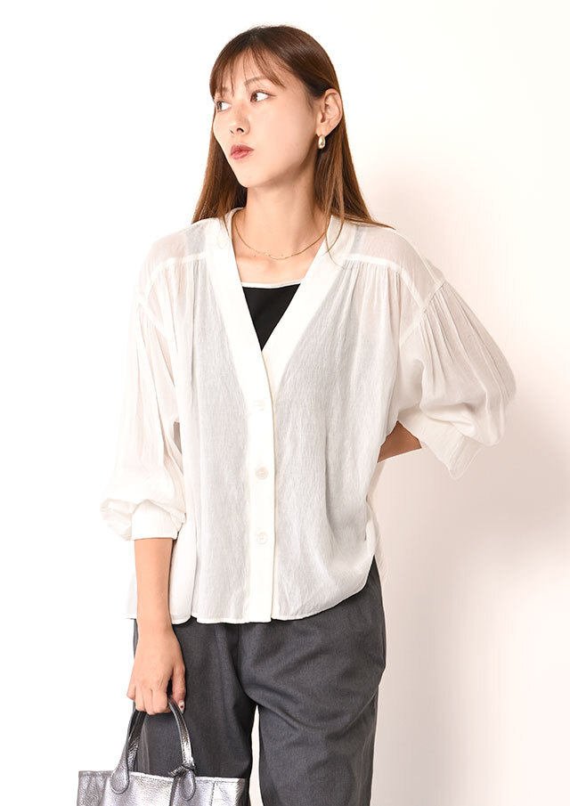 ◇◆テトロンシアーバックギャザーVネックカーディガン【H8853316】【26】