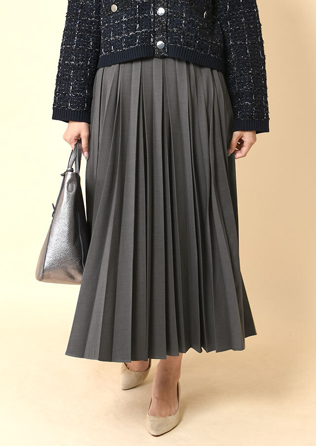 メランジ変形プリーツロングスカート