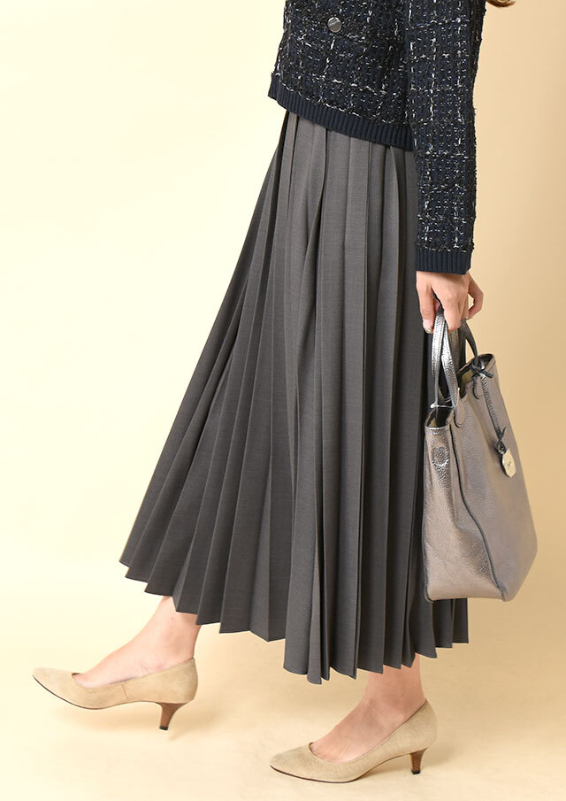 メランジ変形プリーツロングスカート