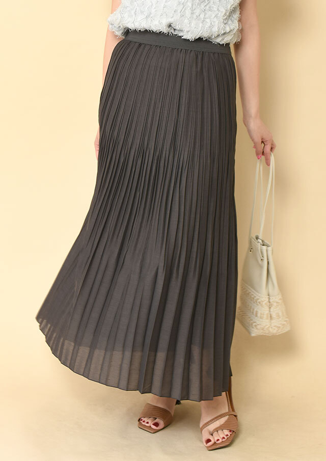 ◆リネンブレンドシアープリーツロングスカート【H8865553】【26】