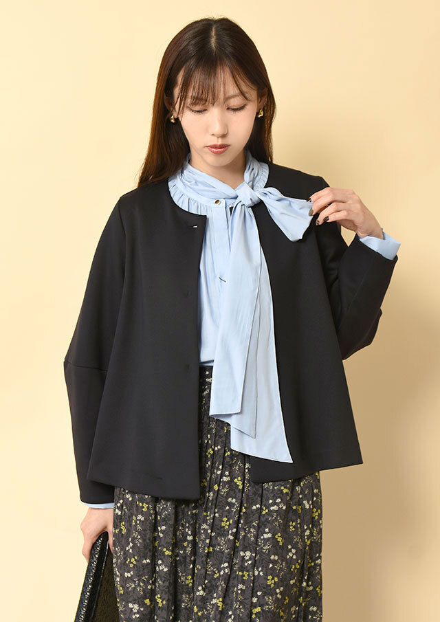 ◆ストレッチニットランタンスリーブノーカラージャケット【H8868260】【26】