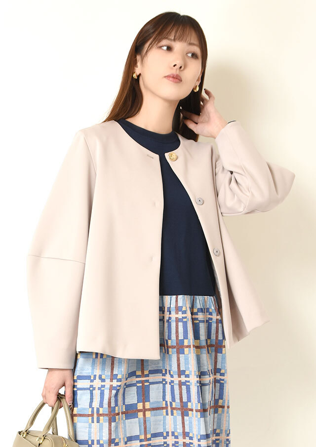 ◆ストレッチニットランタンスリーブノーカラージャケット【H8868260】【26】