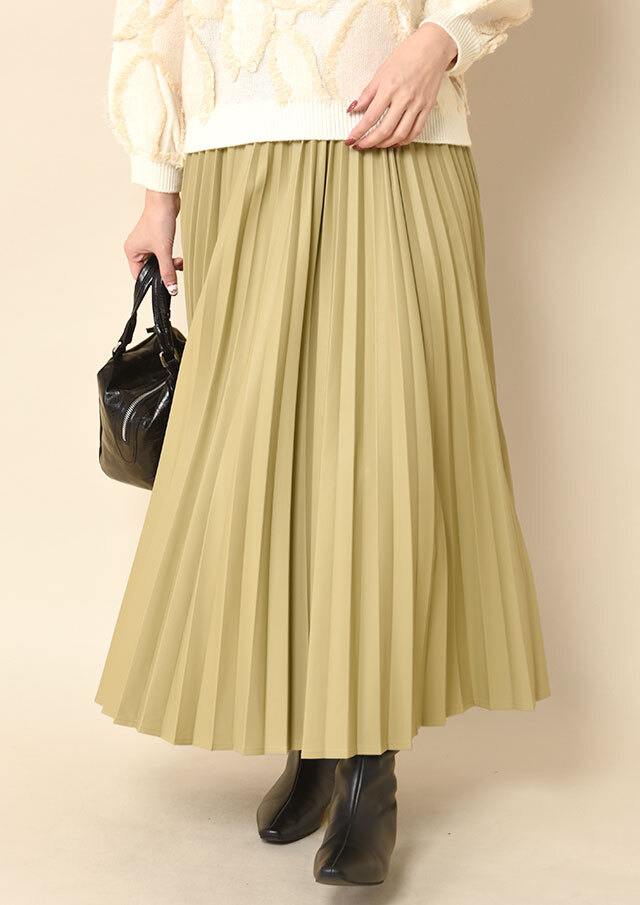 フェイクレザープリーツロングスカート 