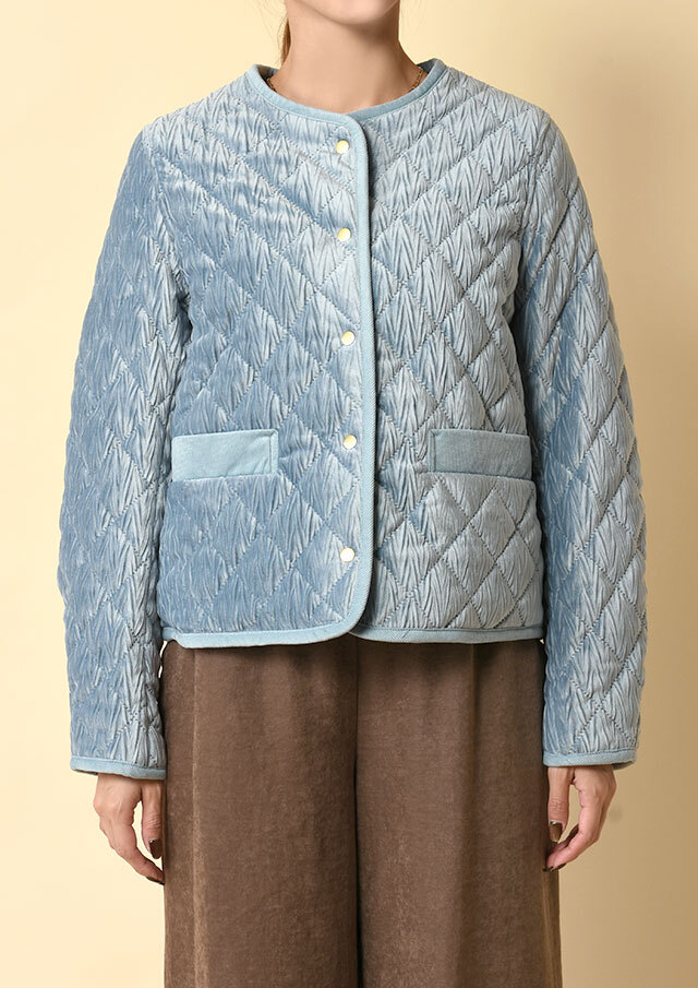 ベロアキルティングノーカラーショートジャケット