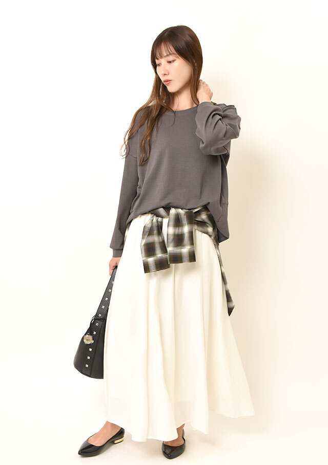 ウールブレンドカルゼフレアロングスカート