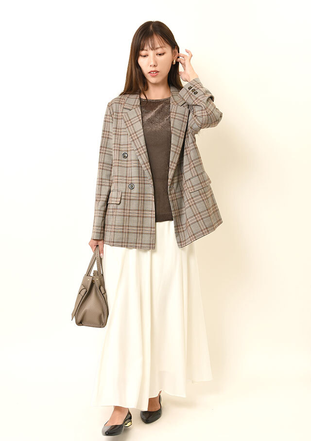 ウールブレンドカルゼフレアロングスカート