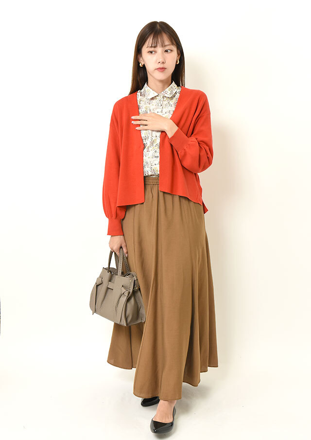 ウールブレンドカルゼフレアロングスカート