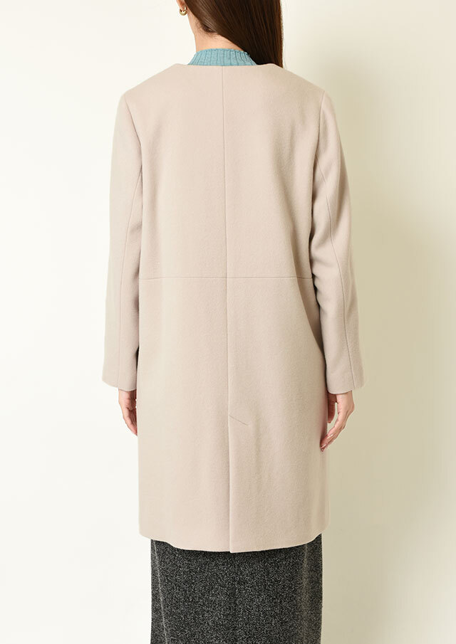 S110ウールビーバーノーカラーロングコート