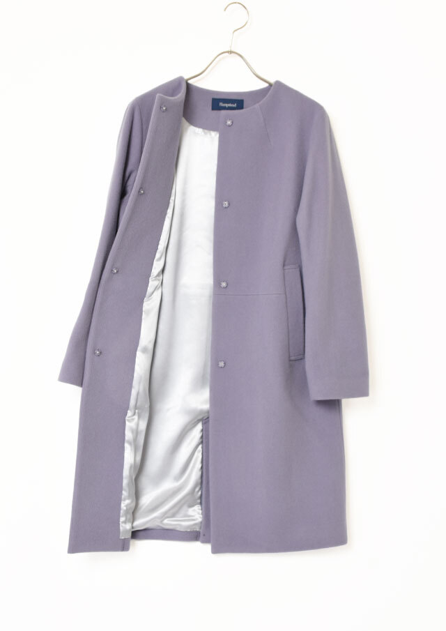 S110ウールビーバーノーカラーロングコート