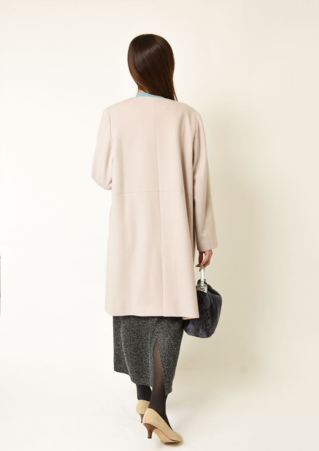 S110ウールビーバーノーカラーロングコート