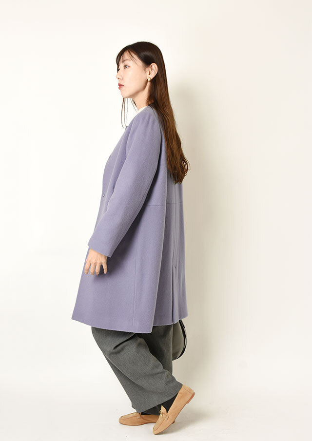 S110ウールビーバーノーカラーロングコート