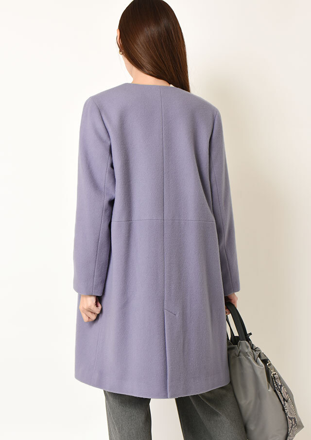 S110ウールビーバーノーカラーロングコート