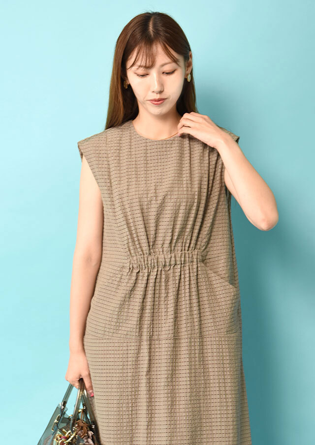 NOMAE シャギーボレロロングチェックワンピース シアーチェック