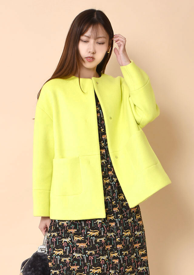 ◆ウールビーバーノーカラーショートコート【H895639】【26】