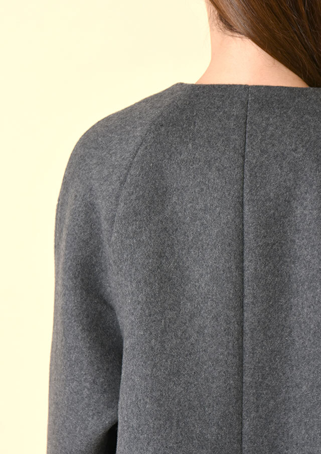 ウールビーバーノーカラーショートコート