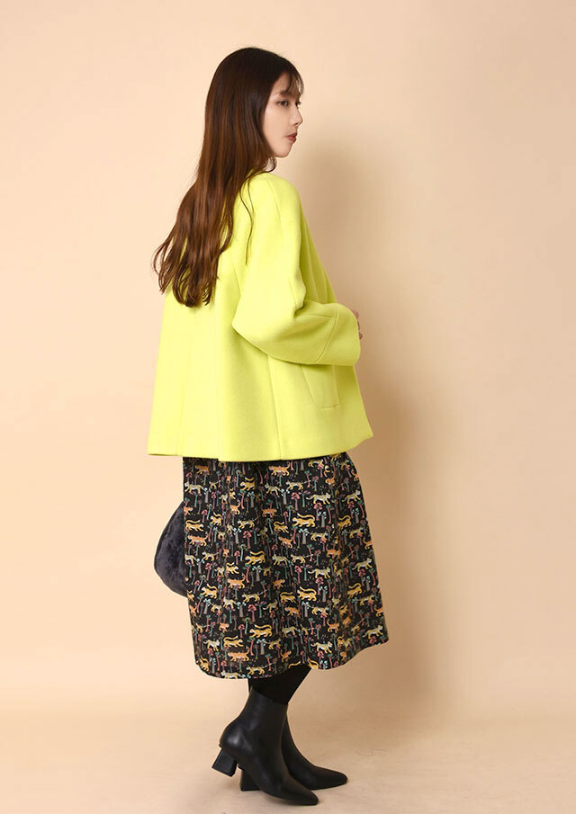 ウールビーバーノーカラーショートコート