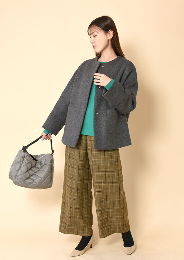 ウールビーバーノーカラーショートコート