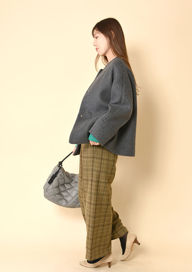 ウールビーバーノーカラーショートコート