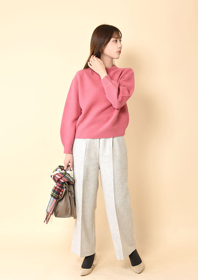 ラメブレンドホールガーメントモックネックプルオーバーニット