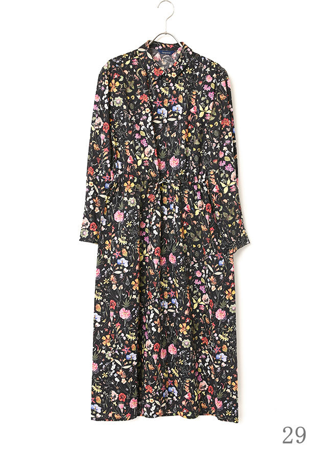 リバティ ロンハーマン 長袖マキシシャツワンピース ペイズリー 総柄 日本製 S リバティちび衿シャツマキシワンピース