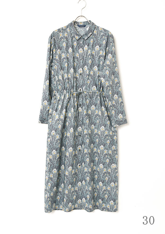 リバティ ロンハーマン 長袖マキシシャツワンピース ペイズリー 総柄 日本製 S リバティ ロンハーマン 長袖マキシシャツワンピース ペイズリー 総柄