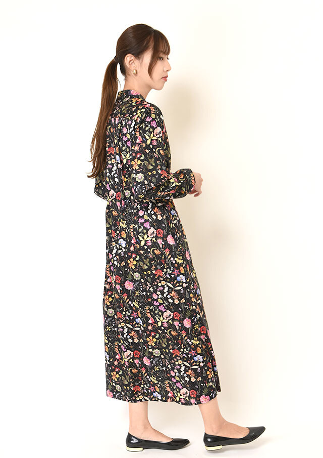 リバティちび衿シャツマキシワンピース