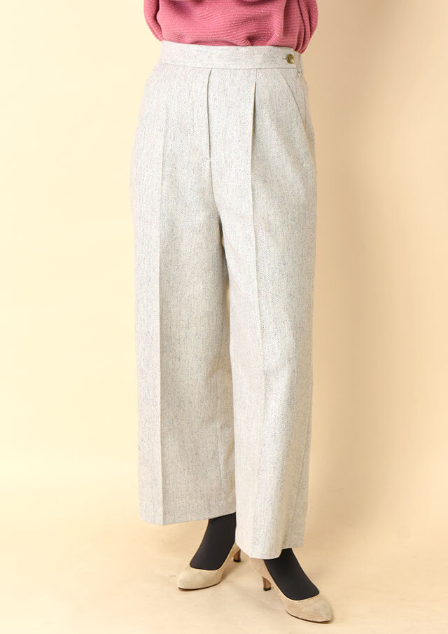 ◆MIXツイードタックセミワイドパンツ【HB095500】【26】