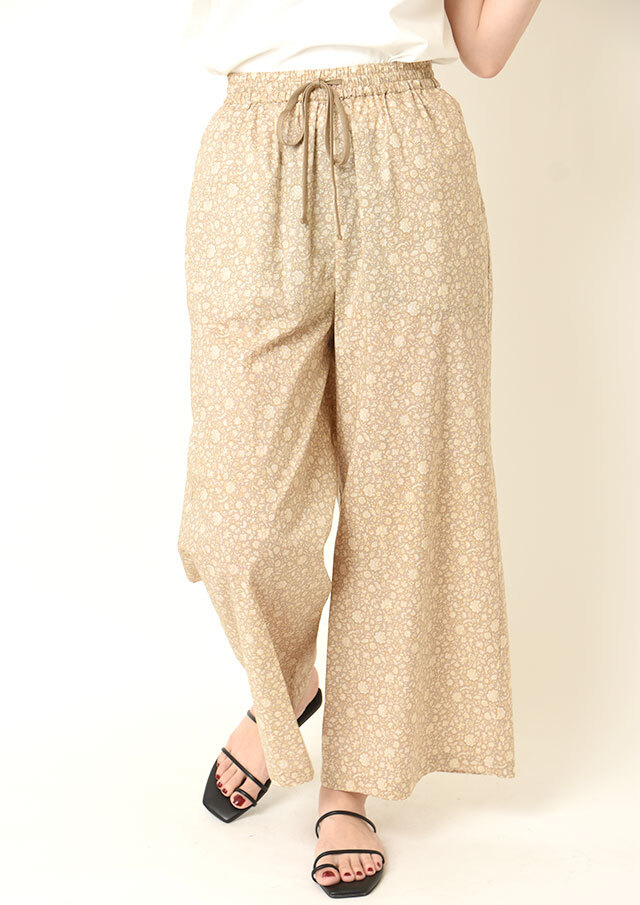 コットンローン小花プリントワイドパンツ