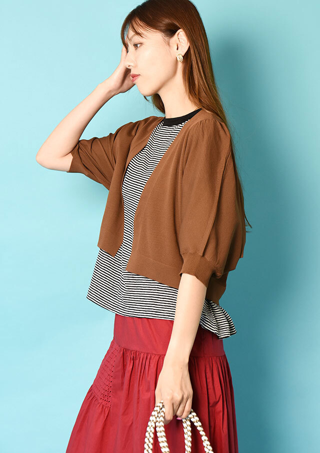 ベージュ パフスリーブ 半袖ボレロ ボリューム半袖Tシャツ レディース パフスリーブ ボリューム袖