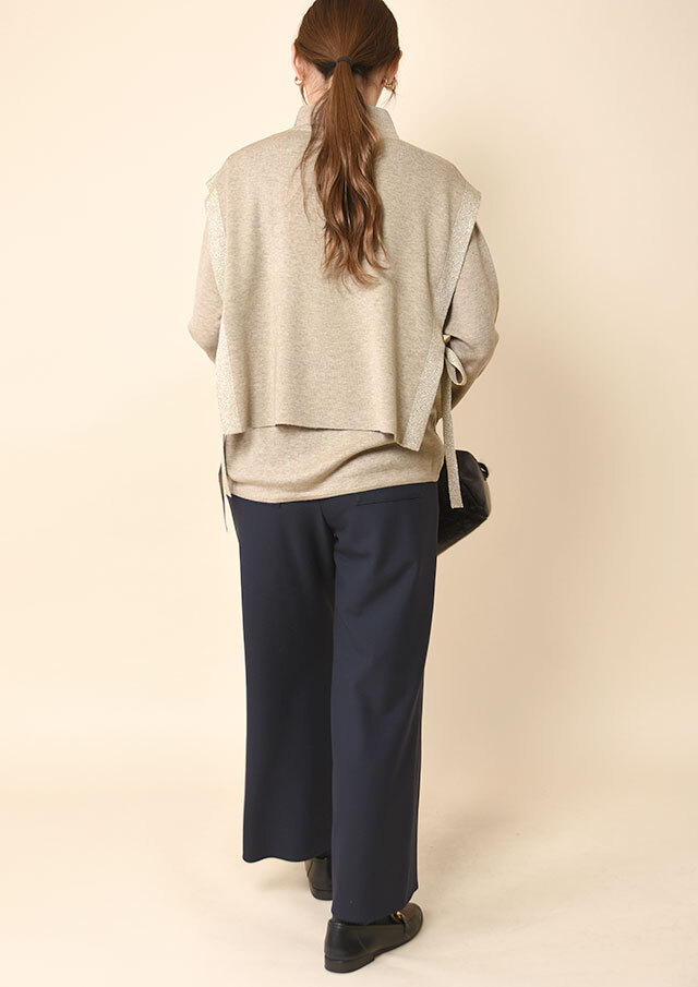 新品タグ付き　45R　平織りコットン　デイジープリントパンツ　ベージュ　3 テトロン裏起毛イージーワイドパンツ