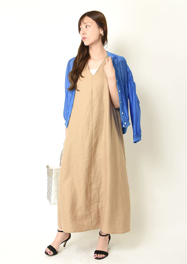 【美品】マカフィー リネン ノースリーブ ワンース 36 M ブルー 美品】マカフィー リネン ノースリーブ ワンース 36 M ブルー