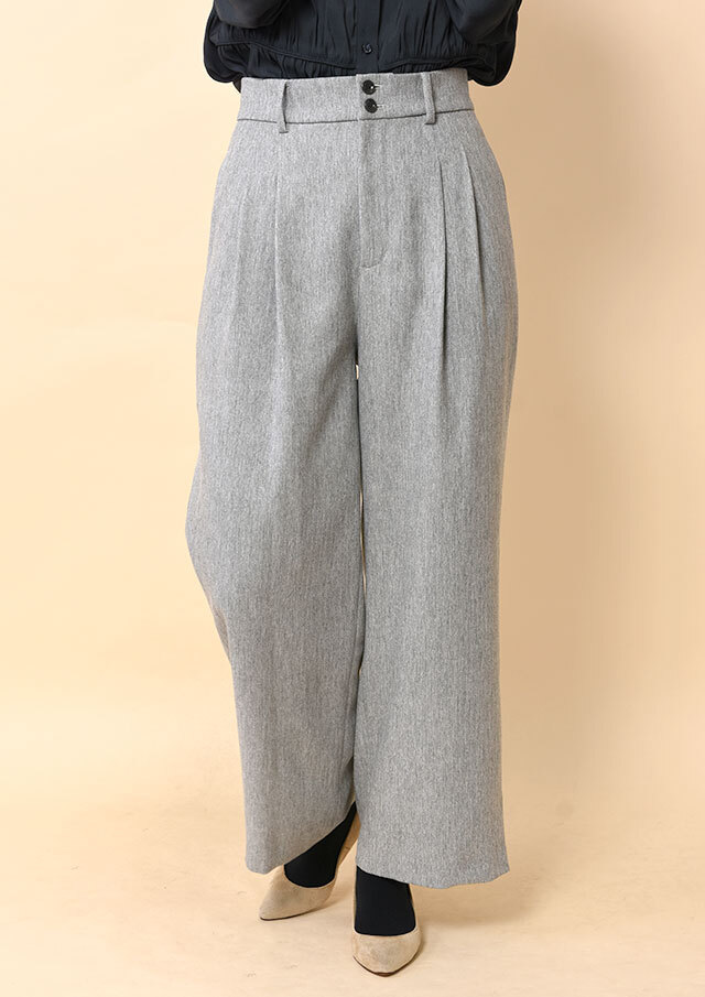 ◆ウールライクヘリンボーンタックワイドパンツ【HJ4867】【26】