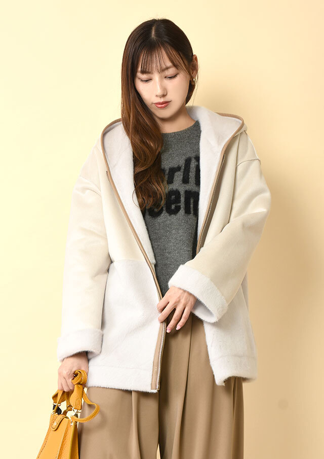 ◇◆フェイクムートンリバーシブルフーデッドミドルコート【HK-2023】【61】