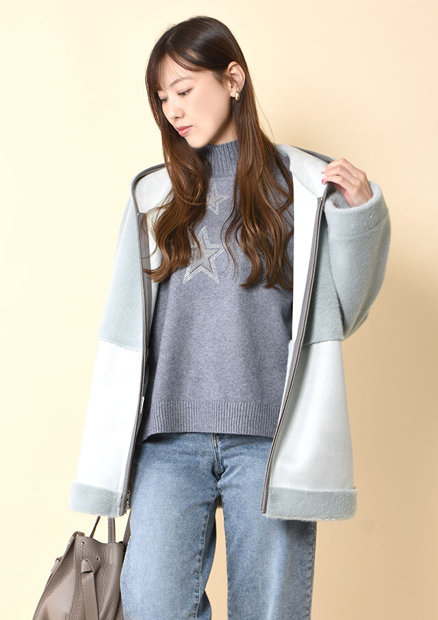 フェイクムートンリバーシブルフーデッドミドルコート