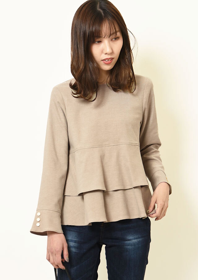 オックスクルーネックティアードプルオーバーブラウス