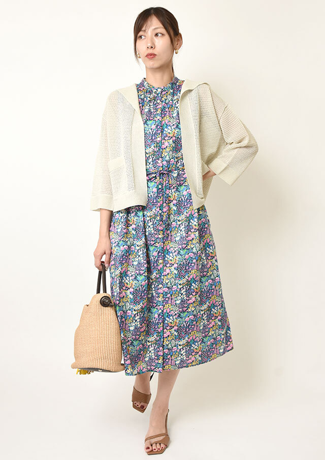 Hampsteadハムステッド★リバティシャツワンピースボタニカル元町スミノ美品 オーガニックトゥルーコットンリバティシャツワンピース