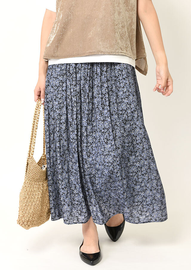 ◆デシンフラワープリントギャザーロングスカート【HU2230】【26】