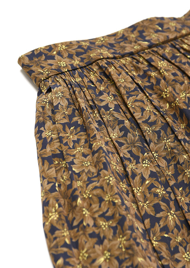 デシンフラワープリントギャザーロングスカート