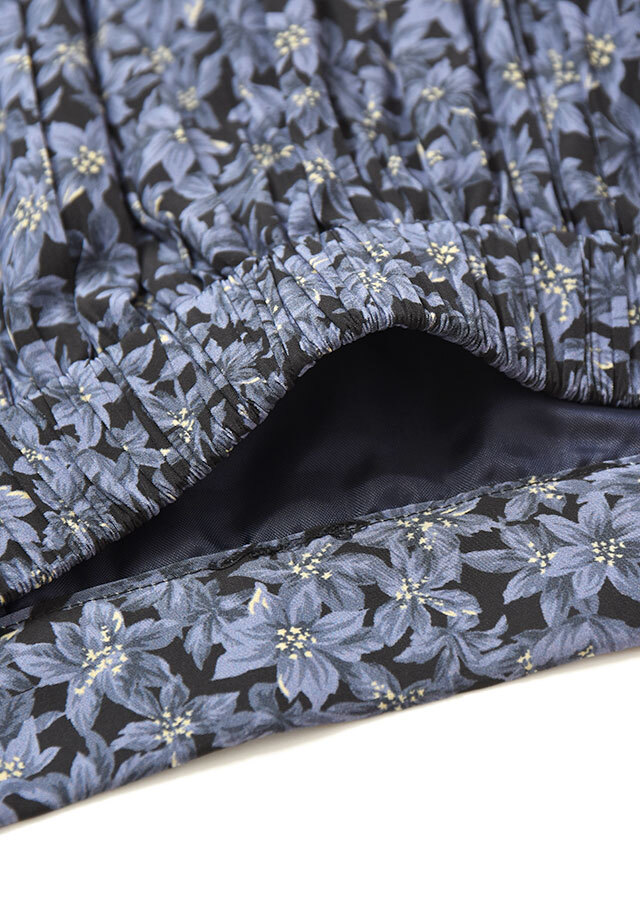 デシンフラワープリントギャザーロングスカート