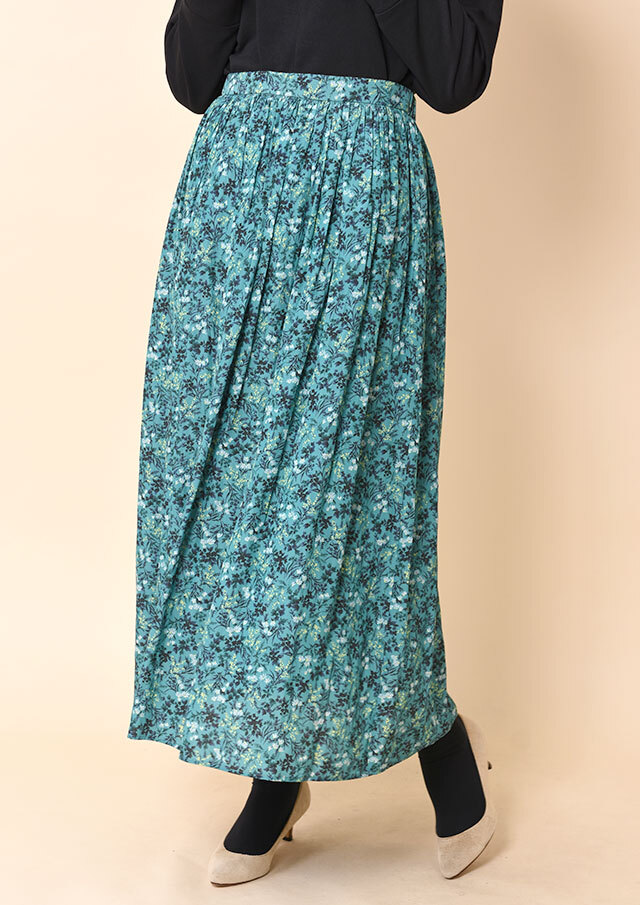 ◆割繊フラワープリントギャザーロングスカート【HU2304】【26】