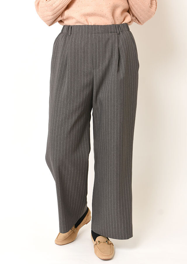 ◇◆ウールライクストライプワイドパンツ【HU2315】【26】