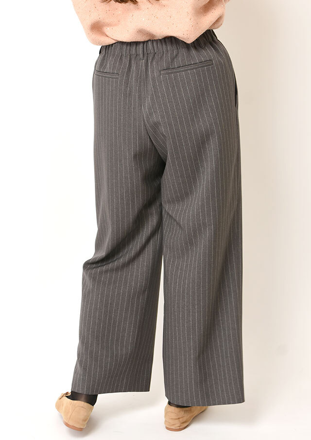 ウールライクストライプワイドパンツ