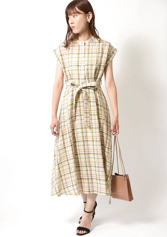 ゼフィールリネンリボン付きワンピース