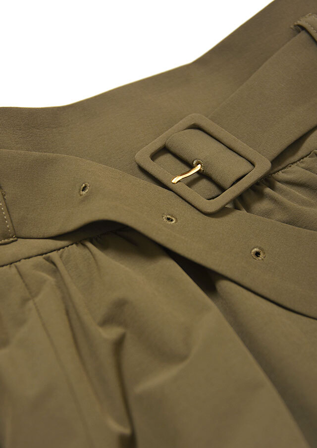 コットンライクナイロンベルト付きフレアスカート 